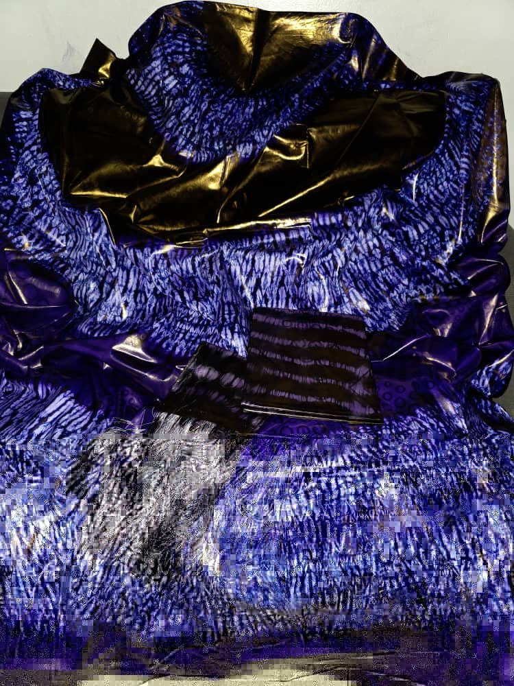 Boubou traditionnel en bazin riche du Mali siti bleu et polman