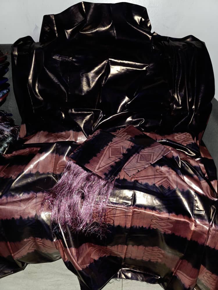 Bazin riche du Mali thioup saumon et aubergine