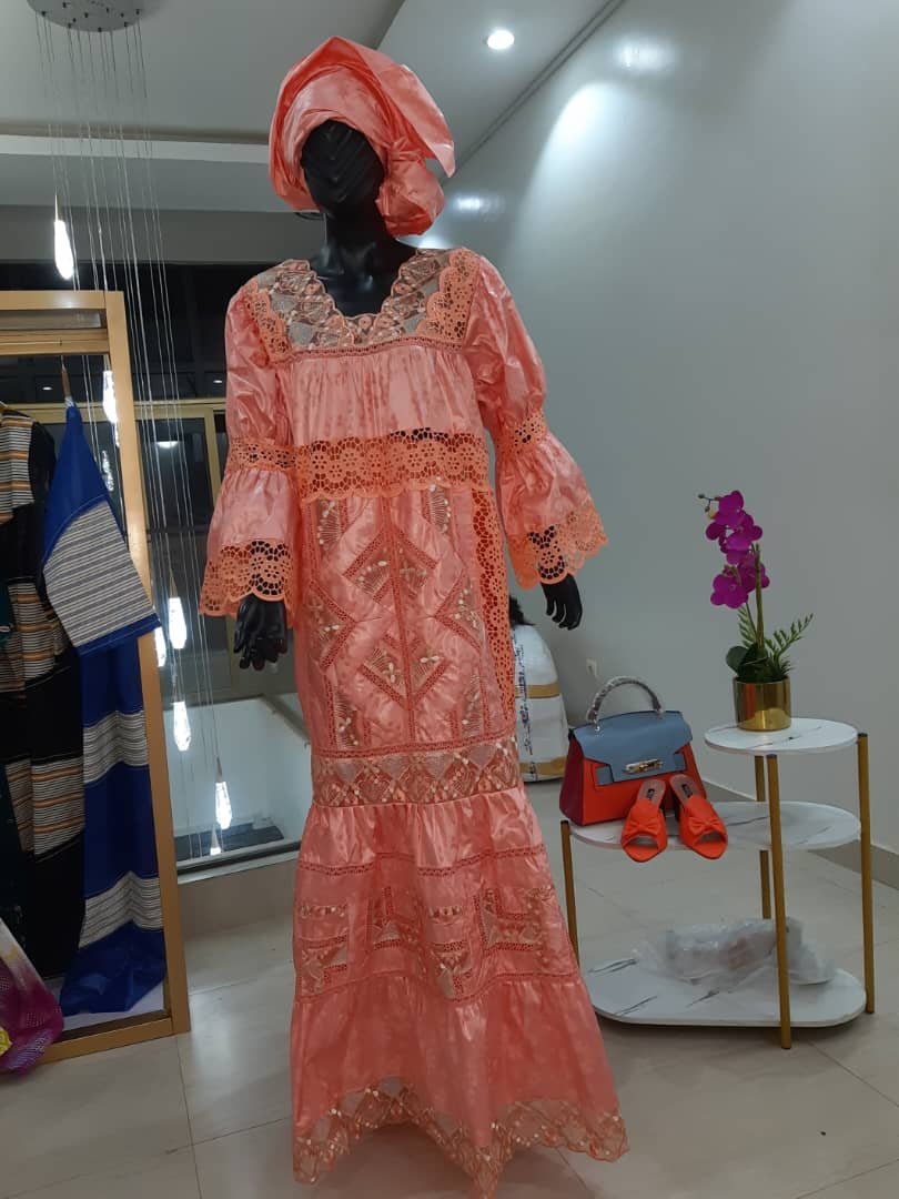 Robe grand Dakar Getzner brodé saumon